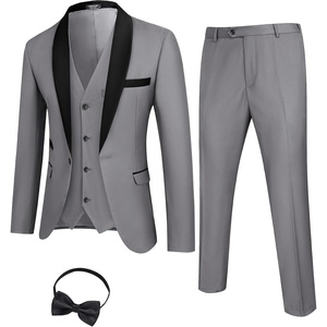 image:imageCOOFANDY Mens 3 Pieces Suit Slim Fit Tuxedo Set One Button Shawl Lapel Dinner Prom Jacket Vest Pants with TieLgreyBlack