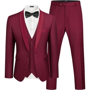 image:imageCOOFANDY Mens 3 Pieces Suit Slim Fit Tuxedo Set One Button Shawl Lapel Dinner Prom Jacket Vest Pants with TieWine Red