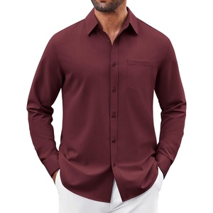 image:imageCOOFANDY Mens Button Down Shirt Casual Untucked Shirts Long Sleeve Dress Shirt with PocketWine Red