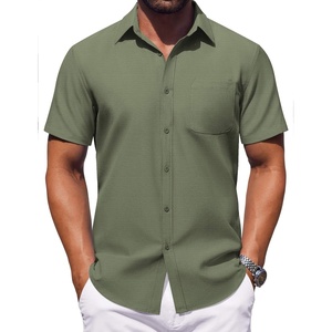 image:imageCOOFANDY Mens Button Down Short Sleeve Shirt Casual Dress Shirt Untucked Summer Shirts with PocketArmy Green