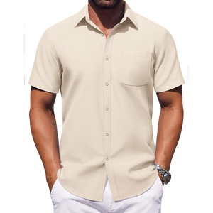 image:imageCOOFANDY Mens Button Down Short Sleeve Shirt Casual Dress Shirt Untucked Summer Shirts with PocketBeige
