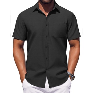 image:imageCOOFANDY Mens Button Down Short Sleeve Shirt Casual Dress Shirt Untucked Summer Shirts with PocketBlack