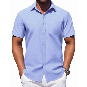 image:imageCOOFANDY Mens Button Down Short Sleeve Shirt Casual Dress Shirt Untucked Summer Shirts with PocketBlue