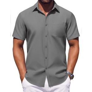 image:imageCOOFANDY Mens Button Down Short Sleeve Shirt Casual Dress Shirt Untucked Summer Shirts with PocketGray