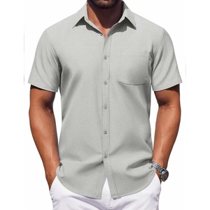 image:imageCOOFANDY Mens Button Down Short Sleeve Shirt Casual Dress Shirt Untucked Summer Shirts with PocketLight Gray