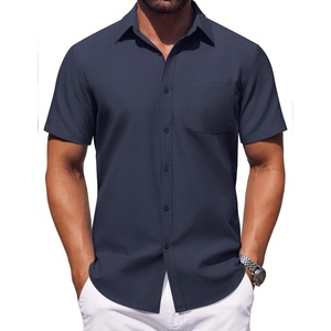 image:imageCOOFANDY Mens Button Down Short Sleeve Shirt Casual Dress Shirt Untucked Summer Shirts with PocketNavy Blue