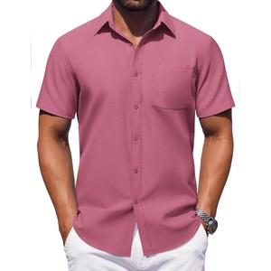 image:imageCOOFANDY Mens Button Down Short Sleeve Shirt Casual Dress Shirt Untucked Summer Shirts with PocketRed
