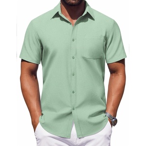 image:imageCOOFANDY Mens Button Down Short Sleeve Shirt Casual Dress Shirt Untucked Summer Shirts with PocketSage Green