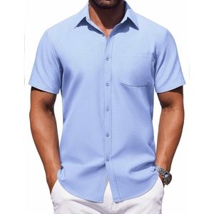 image:imageCOOFANDY Mens Button Down Short Sleeve Shirt Casual Dress Shirt Untucked Summer Shirts with PocketSky Blue