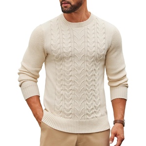 image:imageCOOFANDY Mens Cable Knit Sweater Casual Long Leeve Crewneck Pullover Sweaters Twist Textured Fisherman SweaterApricot
