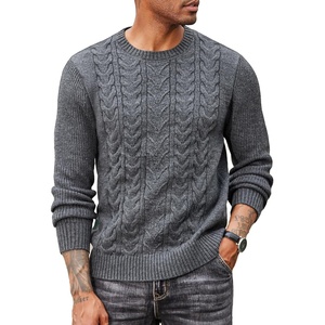 image:imageCOOFANDY Mens Cable Knit Sweater Casual Long Leeve Crewneck Pullover Sweaters Twist Textured Fisherman SweaterDark Grey