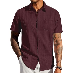 image:imageCOOFANDY Mens Casual Button Down Shirts Short Sleeve Textured Shirt Summer Beach Shirts with PocketDark Red