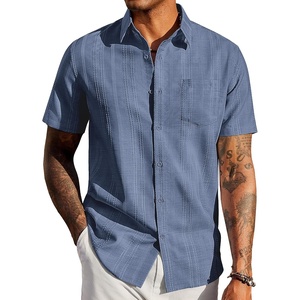 image:imageCOOFANDY Mens Casual Button Down Shirts Short Sleeve Textured Shirt Summer Beach Shirts with PocketGrey Blue