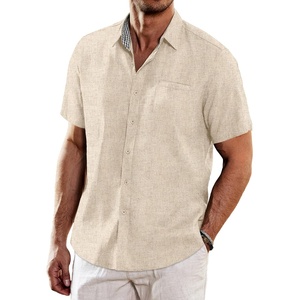 image:imageCOOFANDY Mens Casual Linen Shirts Short Sleeve Button Down Shirt Summer Beach TopsKhaki