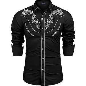 image:imageCOOFANDY Mens Cowboy Shirtss Embroidered Rose Design Shirts Western Long Sleeve Button Down ShirtsBlack