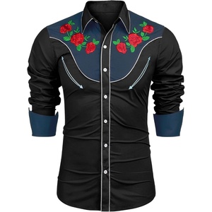 image:imageCOOFANDY Mens Cowboy Shirtss Embroidered Rose Design Shirts Western Long Sleeve Button Down ShirtsBlack Retro Rose