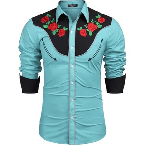 image:imageCOOFANDY Mens Cowboy Shirtss Embroidered Rose Design Shirts Western Long Sleeve Button Down ShirtsBlue Retro Rose