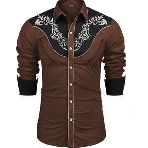 image:imageCOOFANDY Mens Cowboy Shirtss Embroidered Rose Design Shirts Western Long Sleeve Button Down ShirtsBrown