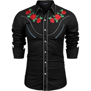 image:imageCOOFANDY Mens Cowboy Shirtss Embroidered Rose Design Shirts Western Long Sleeve Button Down ShirtsPure Black Retro Rose