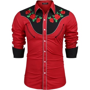 image:imageCOOFANDY Mens Cowboy Shirtss Embroidered Rose Design Shirts Western Long Sleeve Button Down ShirtsRed Retro Rose
