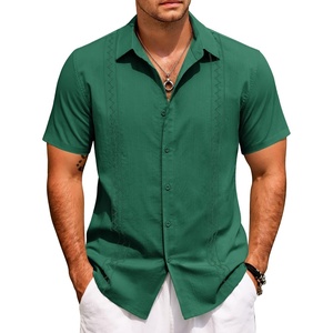 image:imageCOOFANDY Mens Cuban Guayabera Shirt Short Sleeve Casual Button Down Shirts Summer Beach Vacation ShirtsForest Green