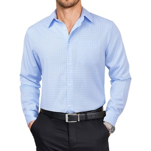 image:imageCOOFANDY Mens Dress Shirts Long Sleeve Plaid Button Down Shirt Business Casual Stretch Shirts with PocketLight Blue White Plaid