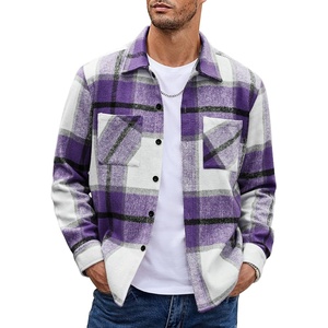 image:imageCOOFANDY Mens Flannel Shirts Casual Button Down Plaid Shirt Jacket Long Sleeve Fleece Shacket with PocketsPurple