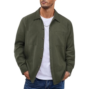 image:imageCOOFANDY Mens Flannel Shirts Casual Button Down Plaid Shirt Jacket Long Sleeve Fleece Shacket with PocketsSolid  Army Green