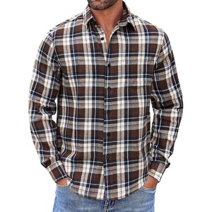 image:imageCOOFANDY Mens Flannel Shirts Long Sleeve Button Down Shirt with Pocket Casual Shirts Work Shirts for MenBrown Black Plaid