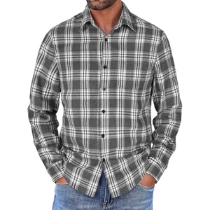 image:imageCOOFANDY Mens Flannel Shirts Long Sleeve Button Down Shirt with Pocket Casual Shirts Work Shirts for MenDark Grey and White