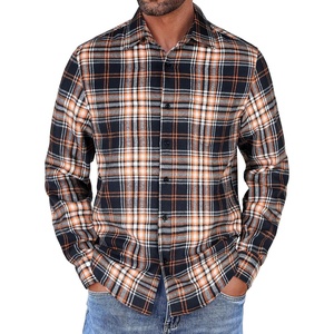 image:imageCOOFANDY Mens Flannel Shirts Long Sleeve Button Down Shirt with Pocket Casual Shirts Work Shirts for MenOrange Navy White Plaid