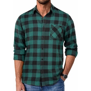 image:imageCOOFANDY Mens Flannel Shirts Long Sleeve Plaid Button Down Shirt Casual Cotton Shirt with PocketBuffalo Greenblack