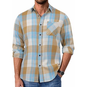 image:imageCOOFANDY Mens Flannel Shirts Long Sleeve Plaid Button Down Shirt Casual Cotton Shirt with PocketPlaid Blue Khaki