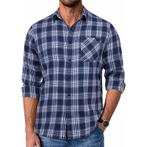 image:imageCOOFANDY Mens Flannel Shirts Long Sleeve Plaid Button Down Shirt Casual Cotton Shirt with PocketPlaid Navy Blue White