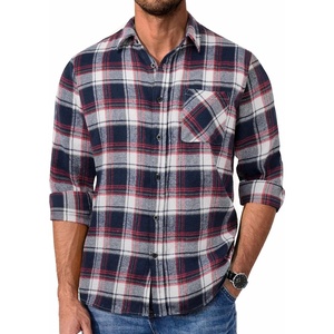 image:imageCOOFANDY Mens Flannel Shirts Long Sleeve Plaid Button Down Shirt Casual Cotton Shirt with PocketPlaid Navy Redwhite
