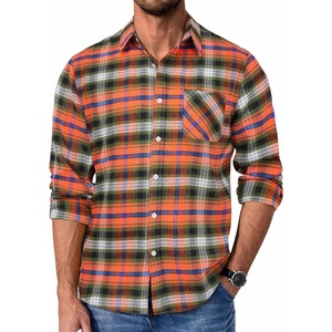 image:imageCOOFANDY Mens Flannel Shirts Long Sleeve Plaid Button Down Shirt Casual Cotton Shirt with PocketPlaid Orangegreen
