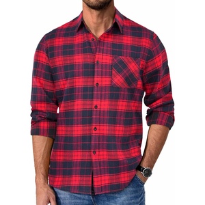 image:imageCOOFANDY Mens Flannel Shirts Long Sleeve Plaid Button Down Shirt Casual Cotton Shirt with PocketPlaid Redblack