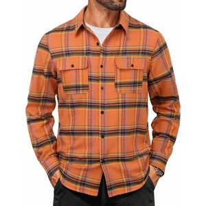 image:imageCOOFANDY Mens Flannel Shirts Long Sleeve Plaid Button Down Shirt Cotton Casual Work Shirts with PocketsOrange