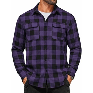 image:imageCOOFANDY Mens Flannel Shirts Long Sleeve Plaid Button Down Shirt Cotton Casual Work Shirts with PocketsPurple