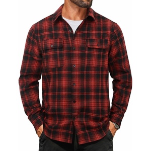 image:imageCOOFANDY Mens Flannel Shirts Long Sleeve Plaid Button Down Shirt Cotton Casual Work Shirts with PocketsRed Black