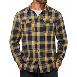 image:imageCOOFANDY Mens Flannel Shirts Long Sleeve Plaid Button Down Shirt Cotton Casual Work Shirts with PocketsYellow Navy