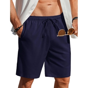 image:imageCOOFANDY Mens Linen Shorts Casual Beach Shorts 9 inch Inseam Elastic Waist Drawstring Summer ShortsNavy