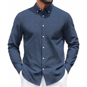 image:imageCOOFANDY Mens Long Sleeve Button Down Shirt Casual Untucked Shirts for Men Oxford Dress ShirtsDenim Blue