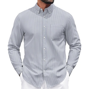 image:imageCOOFANDY Mens Long Sleeve Button Down Shirt Casual Untucked Shirts for Men Oxford Dress ShirtsWhitenavy Blue Stripe