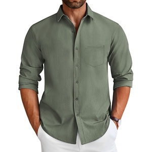 image:imageCOOFANDY Mens Long Sleeve Button Down Shirt Wrinkle Free Untucked Dress Shirt Casual Denim ShirtArmy Green