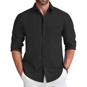 image:imageCOOFANDY Mens Long Sleeve Button Down Shirt Wrinkle Free Untucked Dress Shirt Casual Denim ShirtBlack
