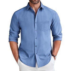 image:imageCOOFANDY Mens Long Sleeve Button Down Shirt Wrinkle Free Untucked Dress Shirt Casual Denim ShirtBlue