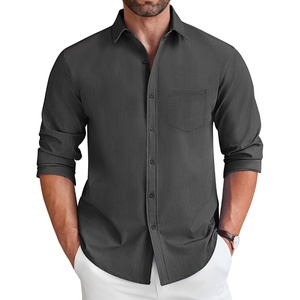 image:imageCOOFANDY Mens Long Sleeve Button Down Shirt Wrinkle Free Untucked Dress Shirt Casual Denim ShirtDark Grey