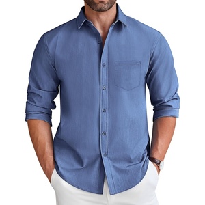 image:imageCOOFANDY Mens Long Sleeve Button Down Shirt Wrinkle Free Untucked Dress Shirt Casual Denim ShirtDeep Blue