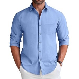 image:imageCOOFANDY Mens Long Sleeve Button Down Shirt Wrinkle Free Untucked Dress Shirt Casual Denim ShirtLight Blue